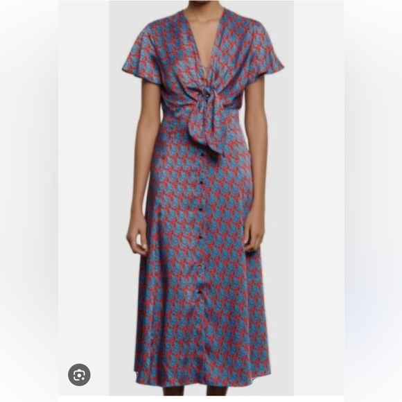 Sandro | Catny Silk-satin Midi Dress in Blue - Picture 2 of 10